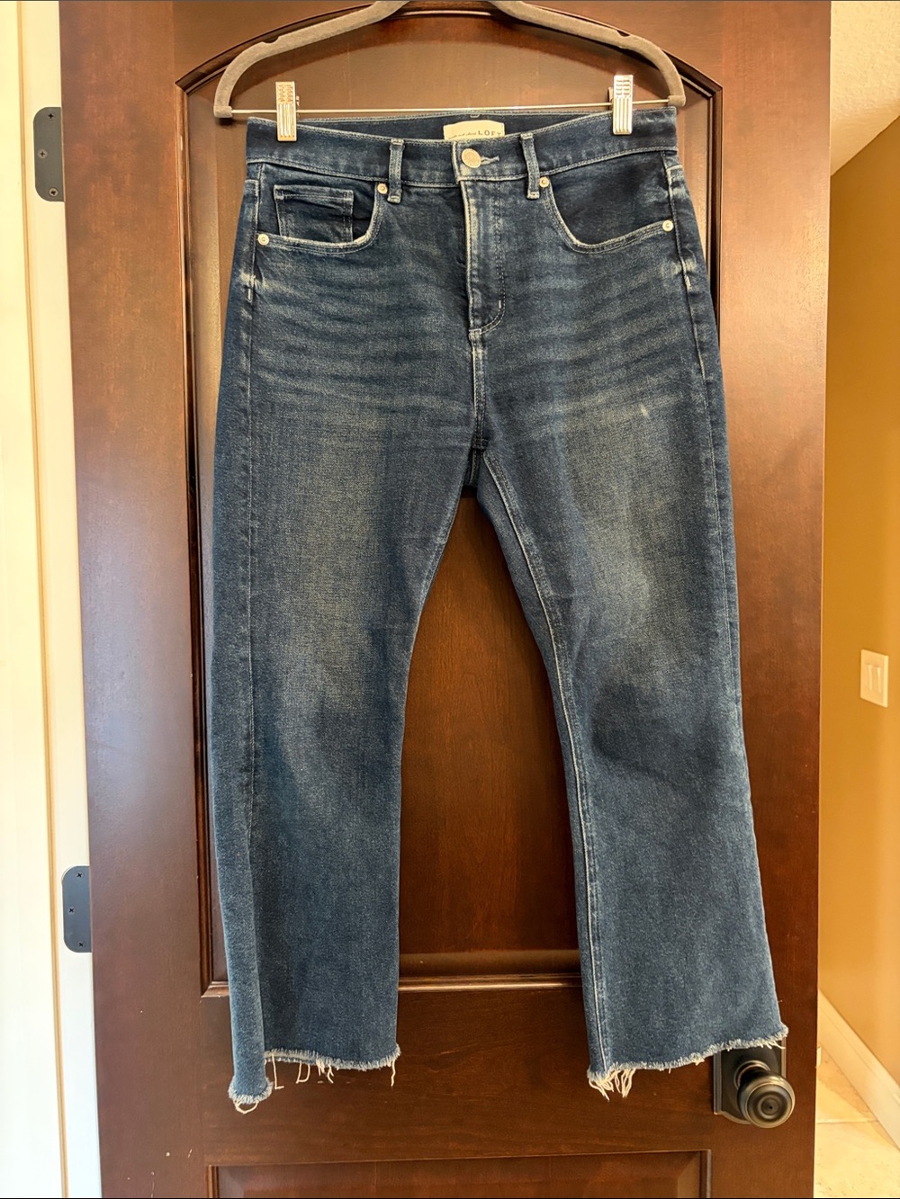 LOFT Women's High Waist Flare Crop Denim-Dark Blue Wash 6P